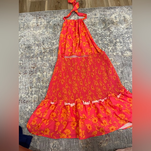 Sunday Dresses & Skirts - Adorable backless halter tie around the neck dress.Beautiful orange and hot pink